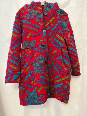 Colorful Abstract Artsy Patterned Textured Italian Wool Women's Coat